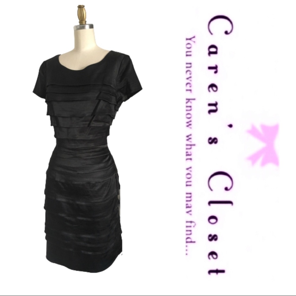 Cynthia Steffe Black Stretch Satin Ruffled Dress